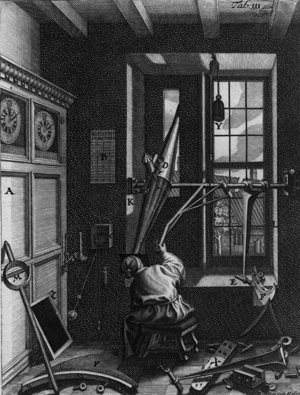 Olaus Romer (Ole), デンマークの天文学者 (1644-1710)が木星の衛星の日食を観測 作： 無名の画家