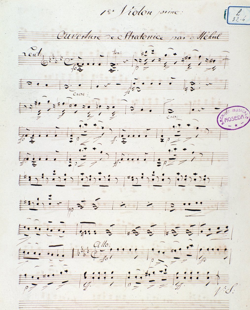 メフルのオペラ「ストラトニス」（1792年）のオープニングページ 作： 無名の画家