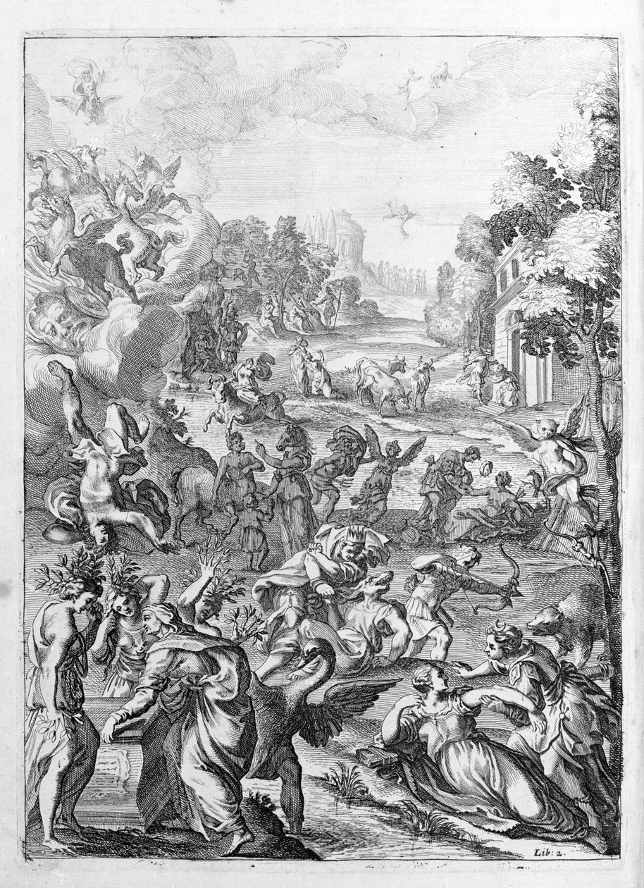 オヴィド（オヴィディウス） - 第15巻の挿絵 - （P. Ovidii Nasonis Metamorphose libri XV um notis TH. Farnabii.）Thomas Farnaby (Farnabia) (1575-1647)によるメモ。 作： 無名の画家