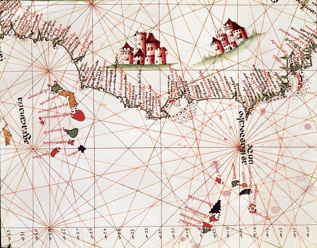 カーボベルデ、カナリア諸島の島々を表す海洋図案のページ 作： 無名の画家