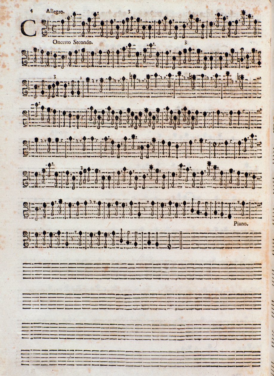 TomasoAlbinoniによる "" Concerti a five、Op。5 ""の楽譜のページ 作： 無名の画家