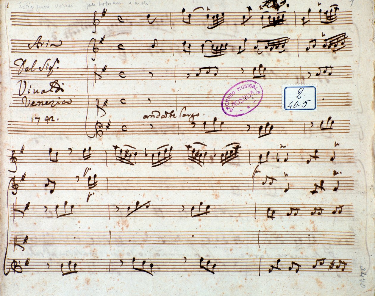 アントニオ・ヴィヴァルディ作曲のオペラ「グリセルダ」のアリア「Estinguere vorrei」の楽譜のページです。 作： 無名の画家