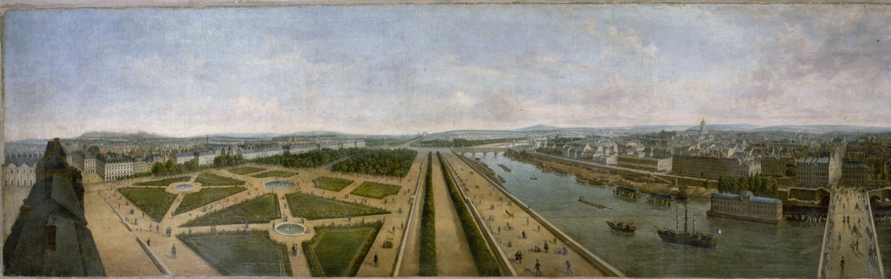 チュイルリー宮殿のパヴィヨン・ド・フローレ屋上からのパリのパノラマ、1833年頃（油彩・カンヴァス） 作： 無名の画家