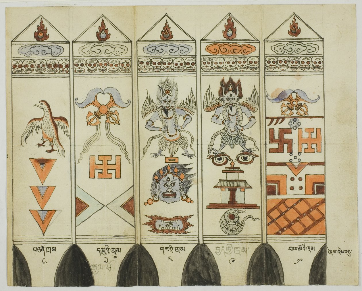 印刷された儀式用杭（Khram Shing）10点セットの一部 作： 無名の画家