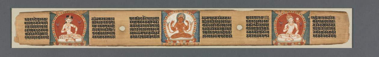 8000 行の知恵の完成: Ashtasahasrika Prajnaparamita: 飾られた葉 (recto) 作： 無名の画家