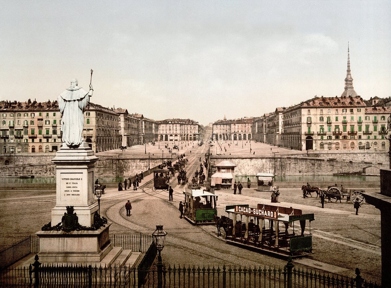 1890年、イタリア・トリノ（Torino）のヴィットリオ・エマヌエーレ広場（Piazza Vittorio Emanuele 作： 無名の画家