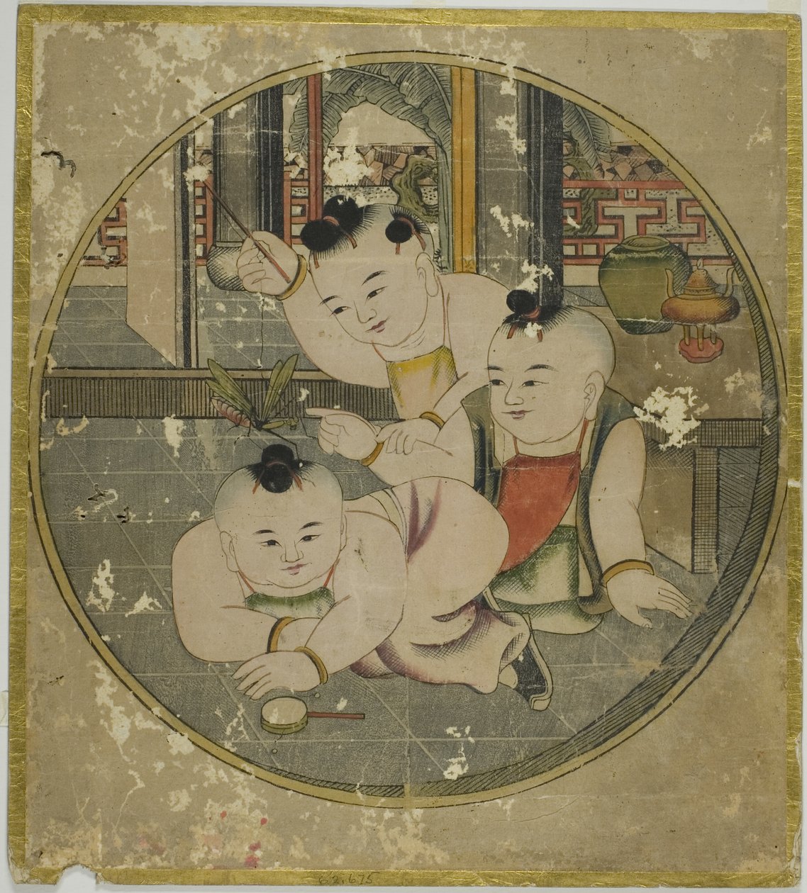 蟷螂三童図（とうろうさんどうず） 作： 無名の画家