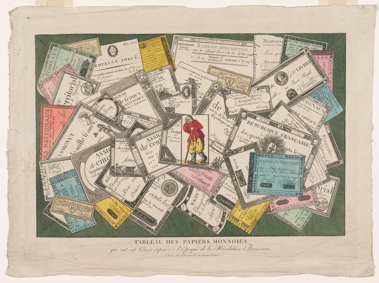 フランス革命時代の紙（Tableau des papiers monnoies qui ot eut cours de la Révolution française）の写真 作： 無名の画家