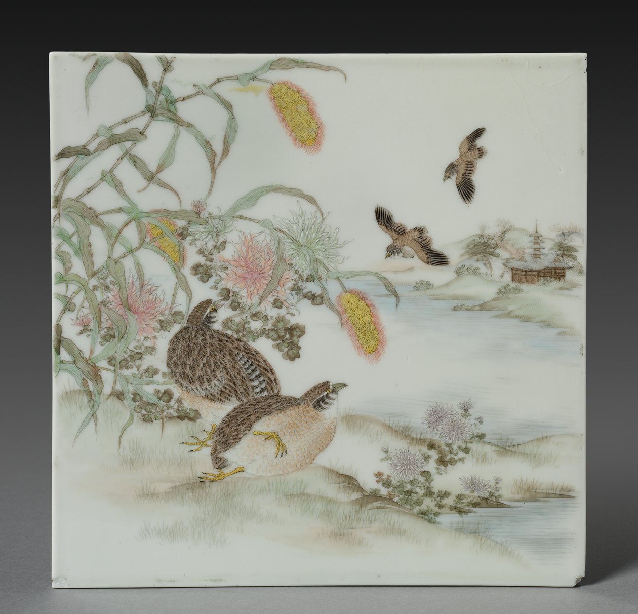 ウズラの飾り板 作： 無名の画家