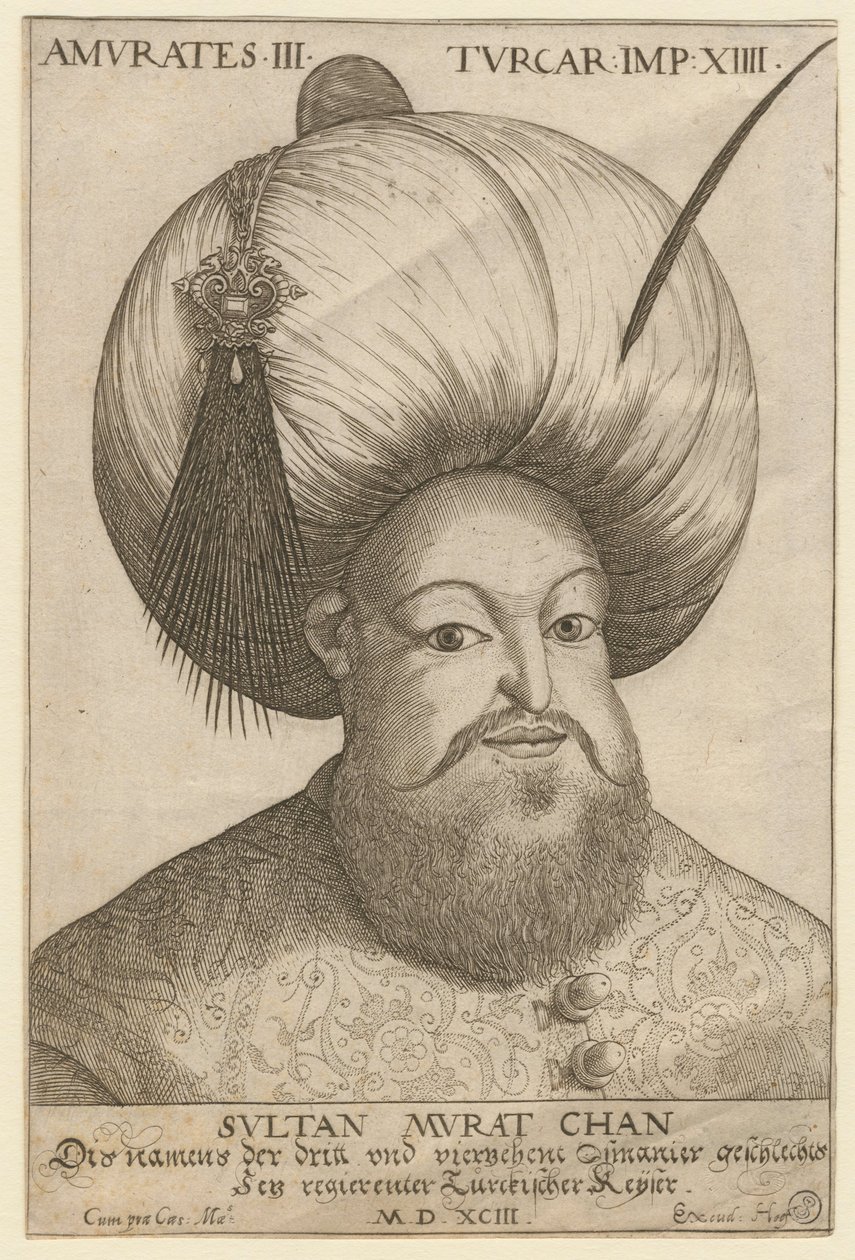 Portrait de Mourad III (1546-1595), sultan ottoman - Murad III (1546-1595), Sultan of Ottoman Empire - Anonymous - 1593 - Etching - 18,5x12,3 - Private Collection 作： 無名の画家