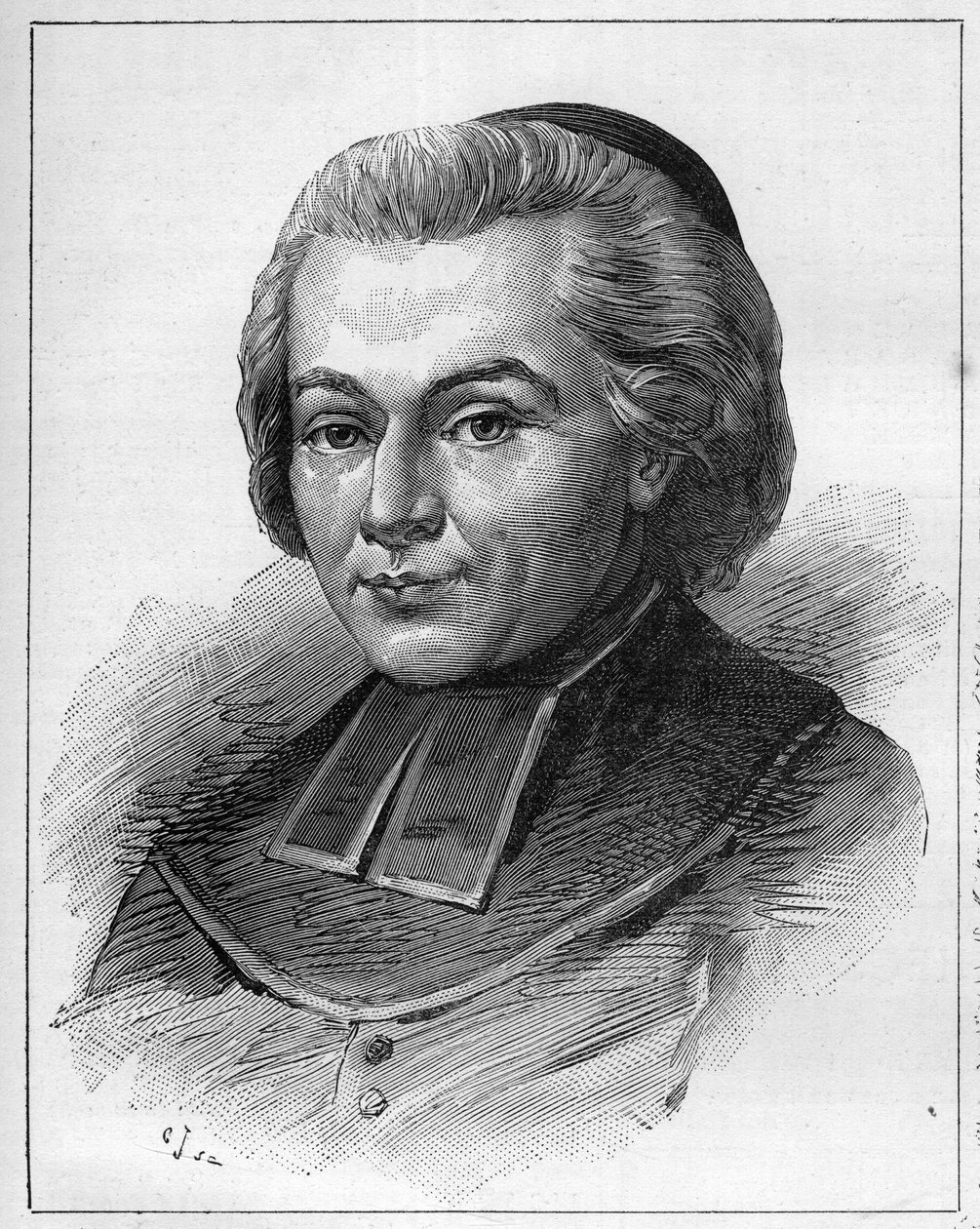 フランスの聖職者・作家であるアッベ・ファーブルまたはジャン・バティスト（Jean Baptiste）・ファーブル（1727-1783）の肖像。"Le Monde Illustré "のエングレーヴィング 作： 無名の画家