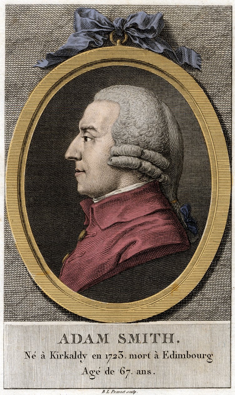 スコットランドの哲学者・経済学者であるアダム・スミス（1723～1790）の肖像。 作： 無名の画家