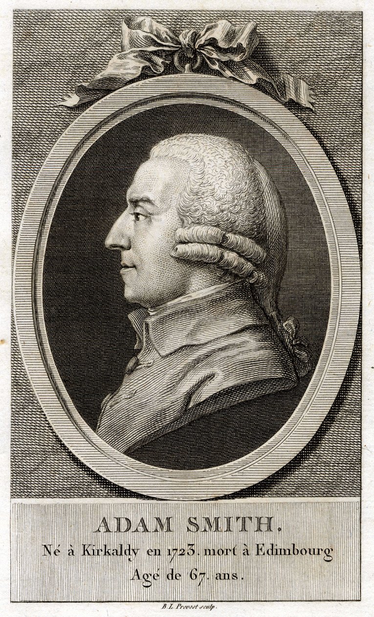 スコットランドの哲学者・経済学者であるアダム・スミス（1723～1790）の肖像。 作： 無名の画家