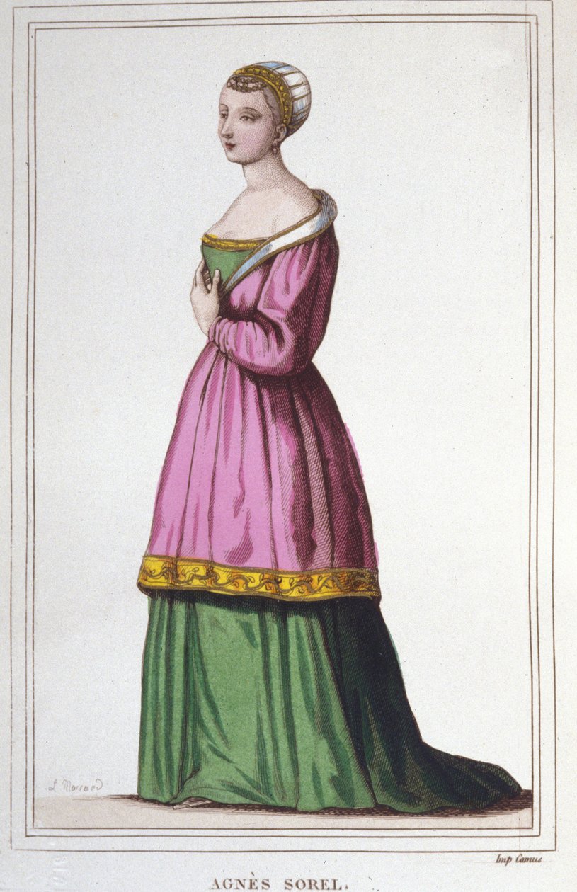 アグネス・ソレル（1422-1450）の肖像（ボーテ・シュル・マルヌの婦人）（ボーテ・シュル・マルヌ）。シャルル7世のお気に入り。1830年のエングレーヴィング 作： 無名の画家