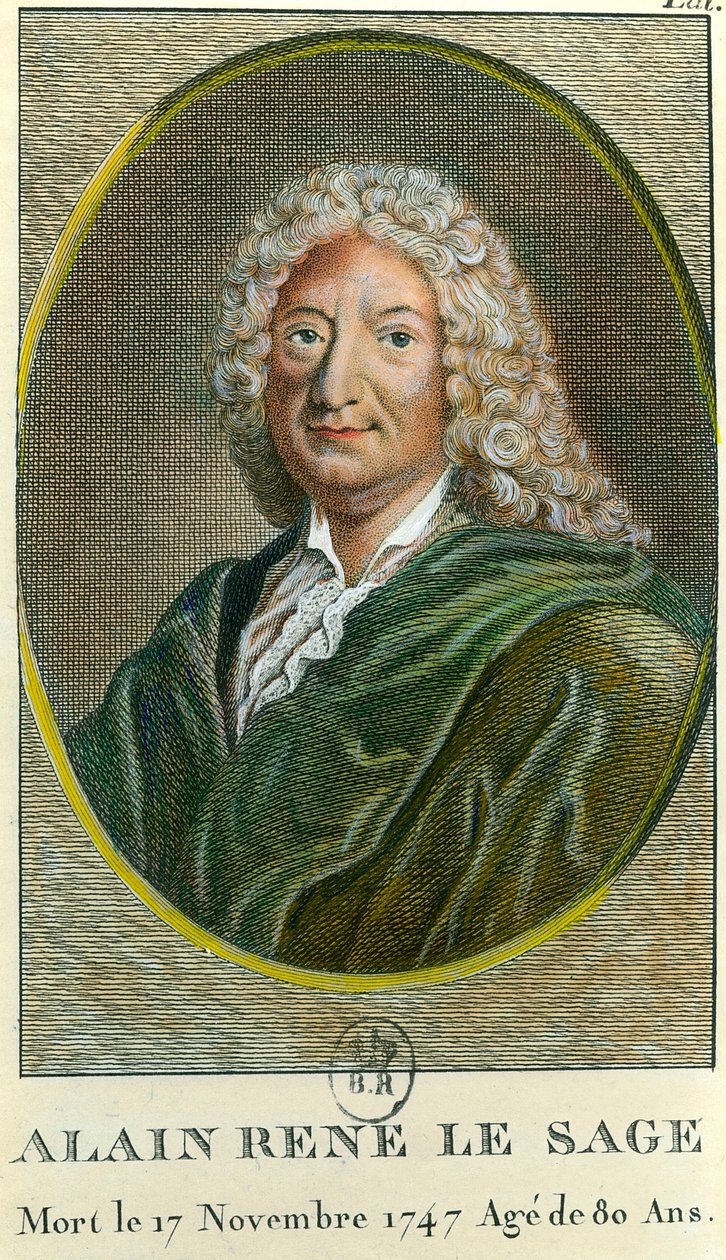 アラン・ルネ・レサージュ（Alain-Rene Le Sage）（1668-1747）フランスの作家の肖像。18世紀のエングレーヴィング。個人蔵 作： 無名の画家