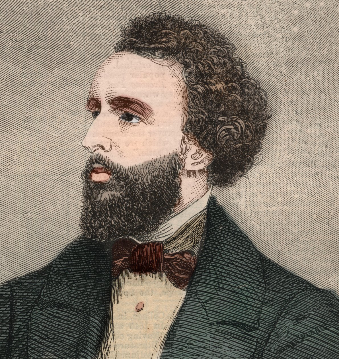 アメリカの詩人、ベイヤード・テイラー（1825-1878）の肖像。1858年1月23日の「The illustrated London News」に掲載されたエングレーヴィング。 作： 無名の画家