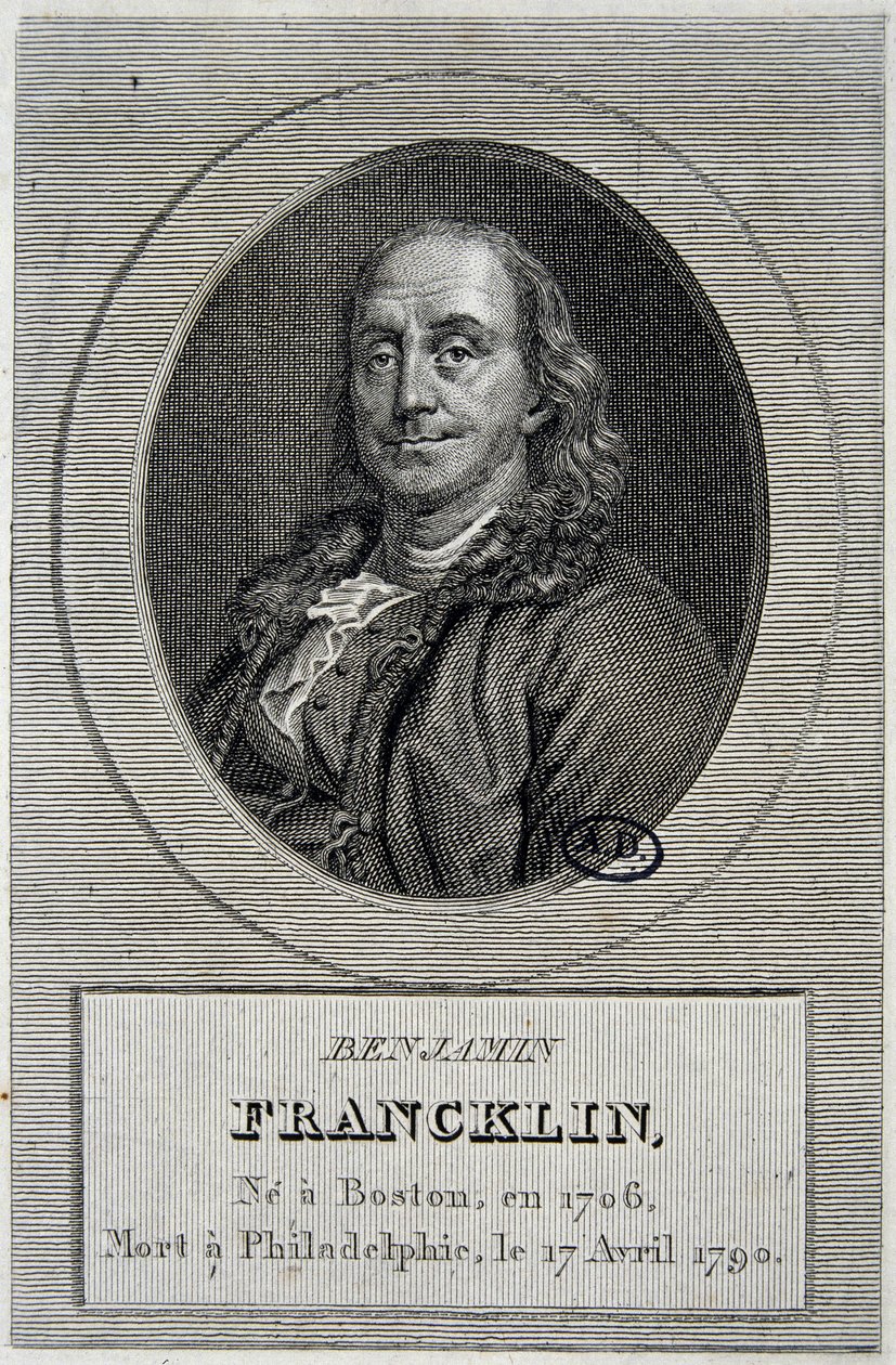 アメリカの政治家・物理学者ベンジャミン・フランクリン（1706-1790）の肖像 作： 無名の画家