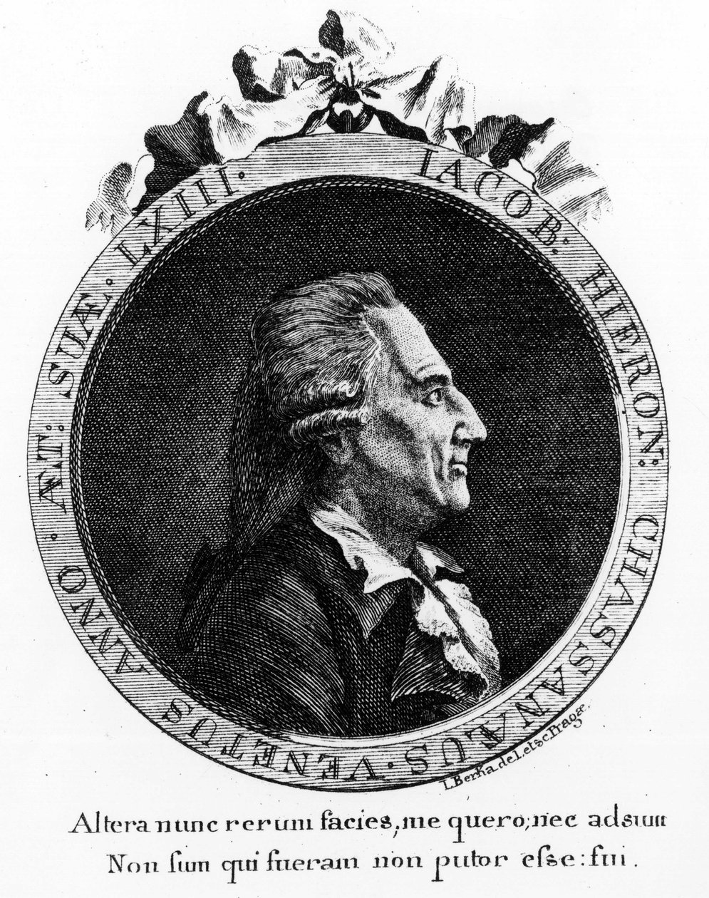 カサノヴァ（1725～1798）の肖像 - ボヘミアのドゥクスに宛てた「ヴェネツィア共和国の監獄からの逃亡記」の中の扉絵の肖像 作： 無名の画家
