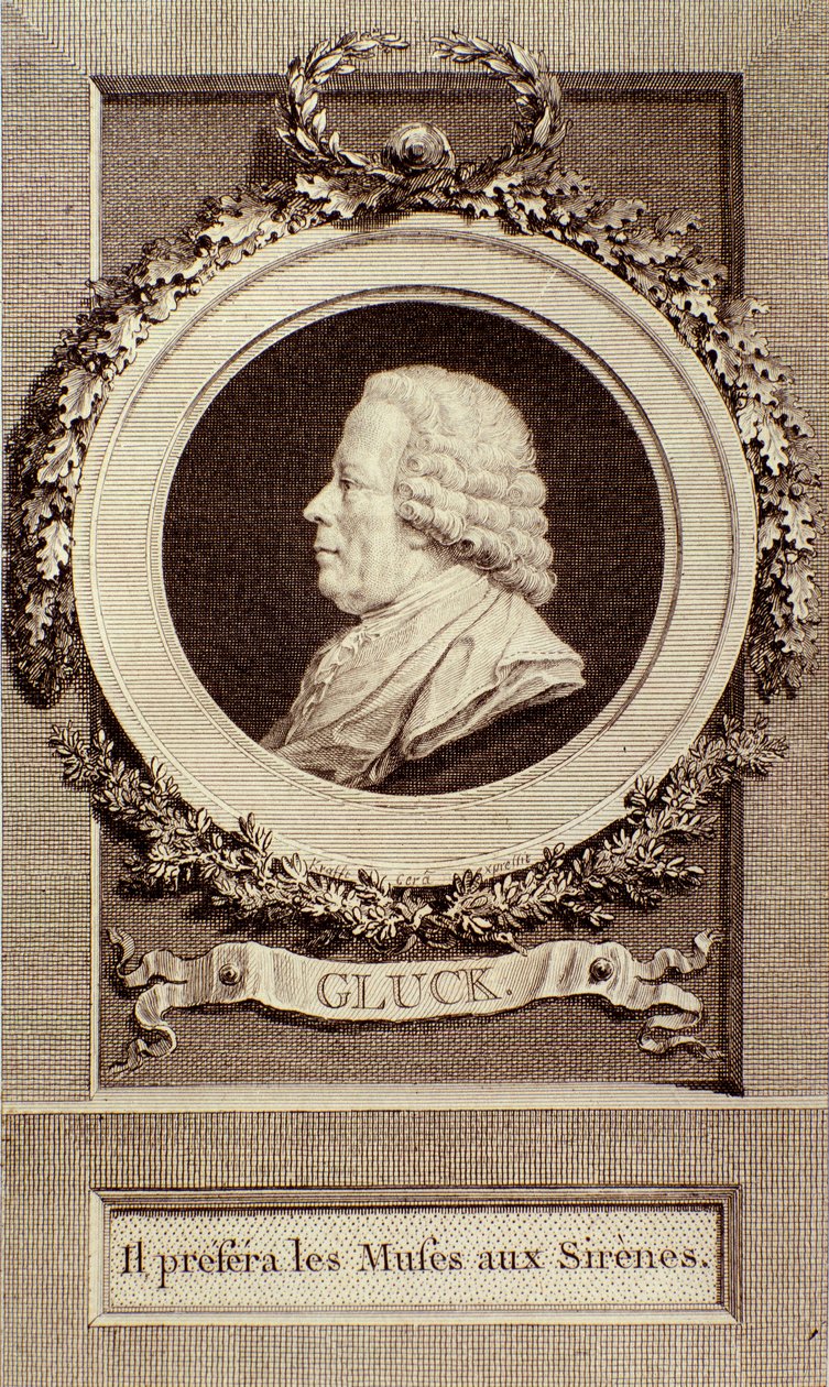 ドイツの作曲家クリストフ・グルック（1714-1787）の肖像 エングレーヴィング。18世紀ボローニャ、市民音楽博物館 作： 無名の画家