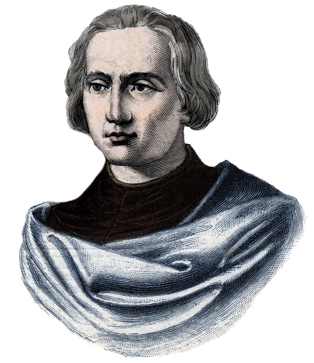 クリストファー・コロンブス（Christopher Columbus, Cristoforo Colombo, Cristobal Colon）（1451-1506）の肖像 19世紀のエングレーヴィング 作： 無名の画家