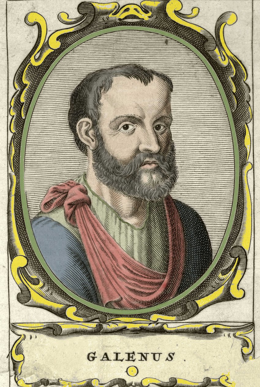 ギリシャの医師、クロード・ガリエン（Claudio Galeno or Claudius Galenus or Galen, v. 131 - v. 201）の肖像。18世紀のエングレーヴィング。 作： 無名の画家