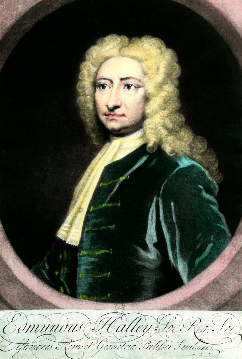 Edmond (Edmund) Halley (1656-1742), イギリスの天文学者の肖像」 18世紀のエングレーヴィング Collection Particuliere 作： 無名の画家