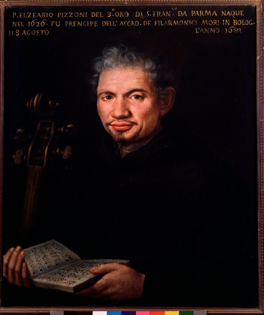 イタリアの作曲家エルゼアリオ・ピッツォーニ（1626-1681）の肖像 無名の絵画。18世紀 ボローニャ、シヴィコ・ミュゼオ・ミュジカーレ 作： 無名の画家