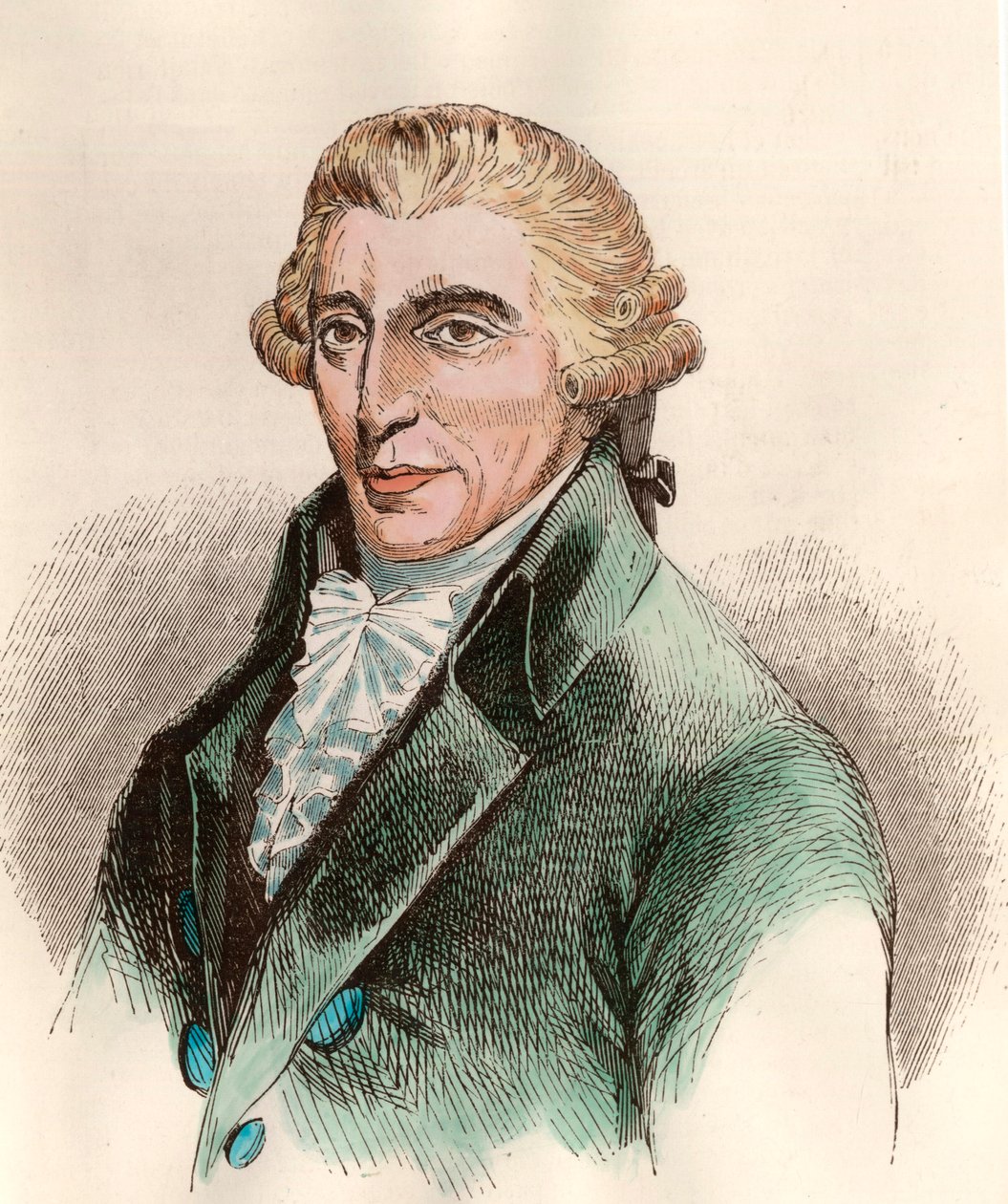 オーストリアの作曲家、フランツ・ヨーゼフ・ハイドン（1732-1809）の肖像。18世紀のエングレーヴィング。個人蔵。 作： 無名の画家
