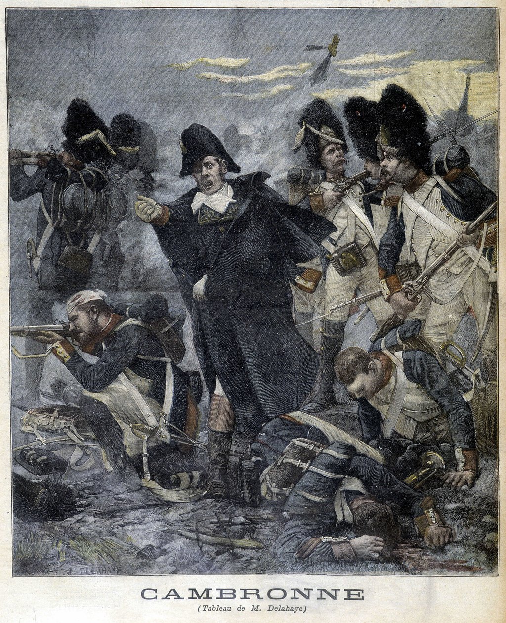 戦闘中のカンブロンヌ将軍（1770～1842年）の肖像。1891年の「Petity Journal」のイラスト。 作： 無名の画家