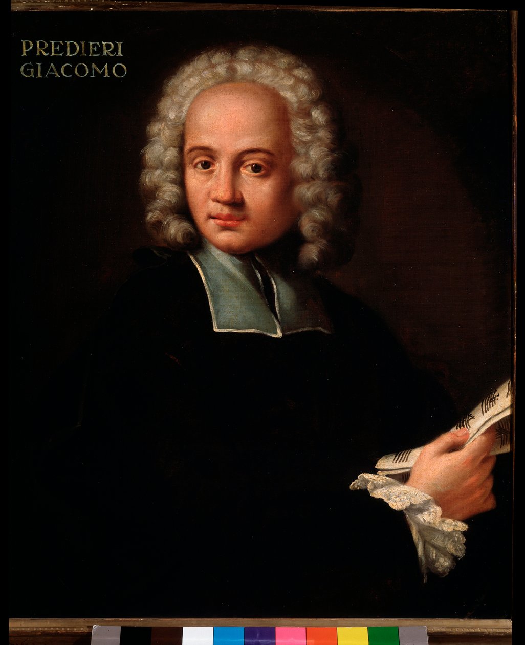 Giacomo Predieri (1655-1743/53) イタリアのオルガン奏者、コルネット奏者の肖像 無名の絵画。1700年頃ボローニャ、市民博物館 Museo 作： 無名の画家