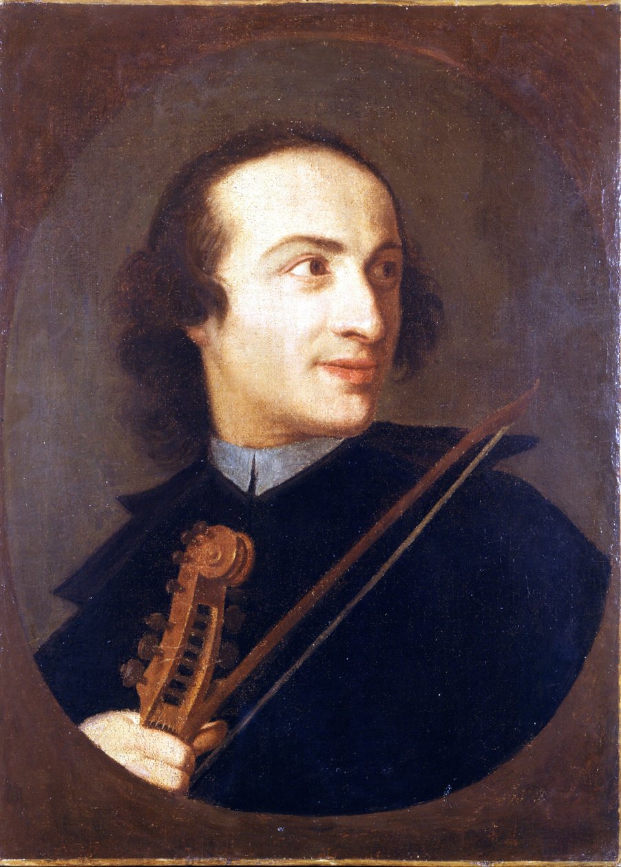 イタリアのヴァイオリニスト・作曲家、ジュゼッペ・タルティーニ（1692-1770）の肖像。キャッスルミュージアム。ミラノ 作： 無名の画家