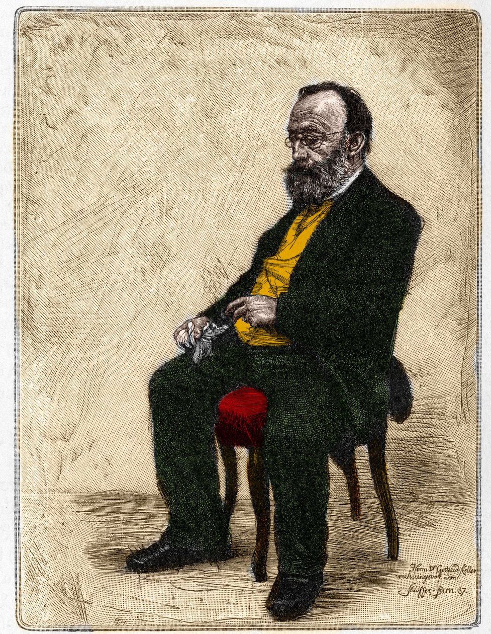 ドイツ語圏のスイス人作家・詩人、ゴットフリート・ケラー（1819-1890）の肖像。 作： 無名の画家