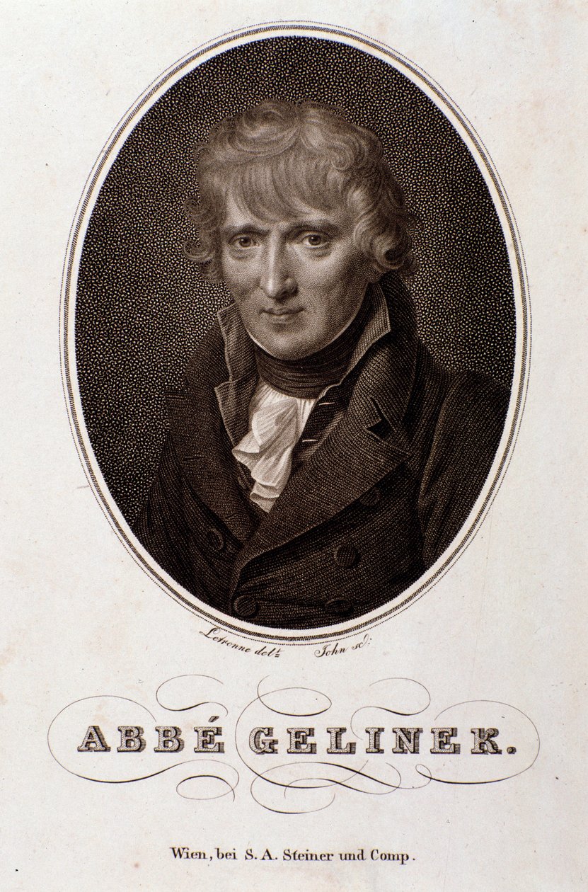 Josef Gelinek (Joseph) (1758-1825) オーストリアのピアニスト、作曲家、神学者の肖像 エングレーヴィング。19世紀ボローニャ、civico museo musico 作： 無名の画家