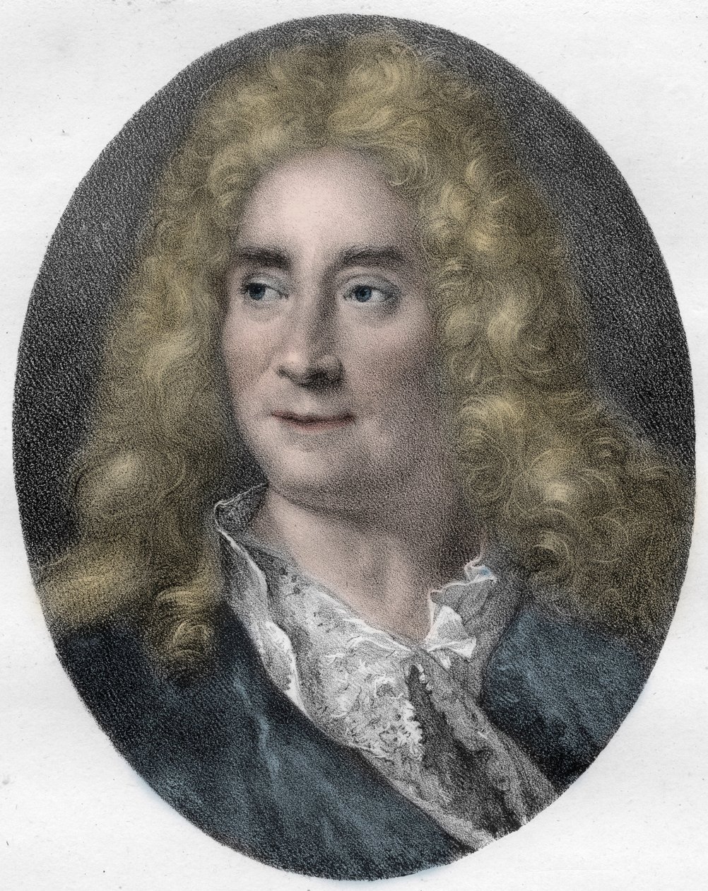 イギリスの俳優・劇作家、ミシェル・ボイロン（ミシェル・バロン）の肖像（1653年～1729年） - エングレービング 作： 無名の画家