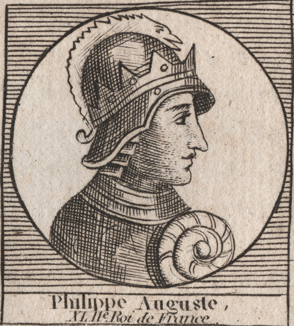 フィリップ・アウグスト2世（1165-1223）の肖像 - フィリップ・アウグスト2世（1165-1223）フランス王 - シャルル・コンスタント・ル・テリエの「フランス史に関する教本」1821年版からのエングレービング 作： 無名の画家