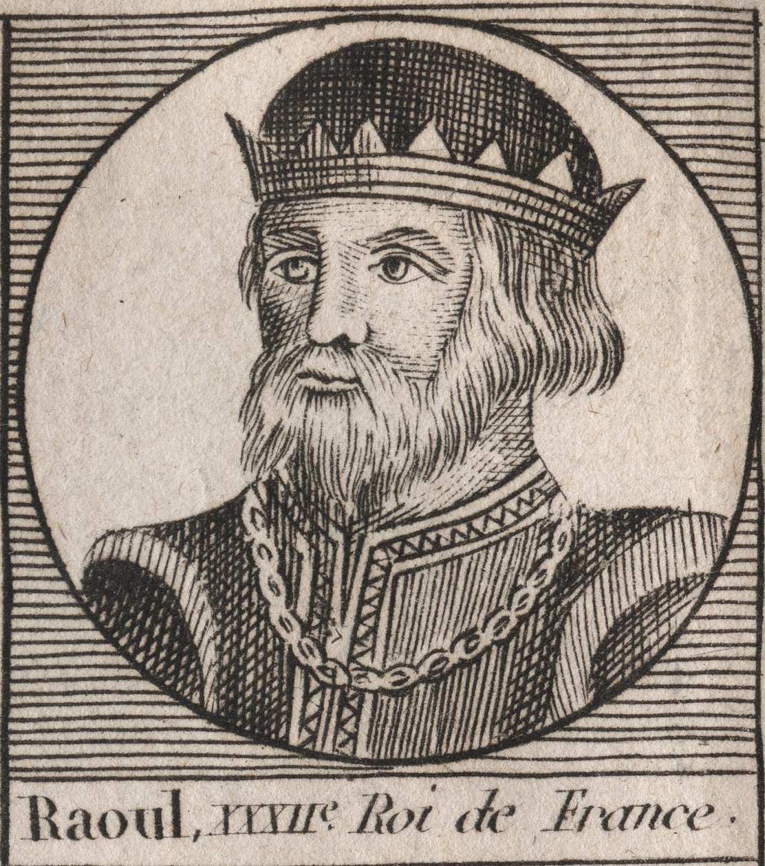 Porträt von Raoul von Frankreich (oder Rudolf, ca. 890-936), König der Franken - Gravur aus 
