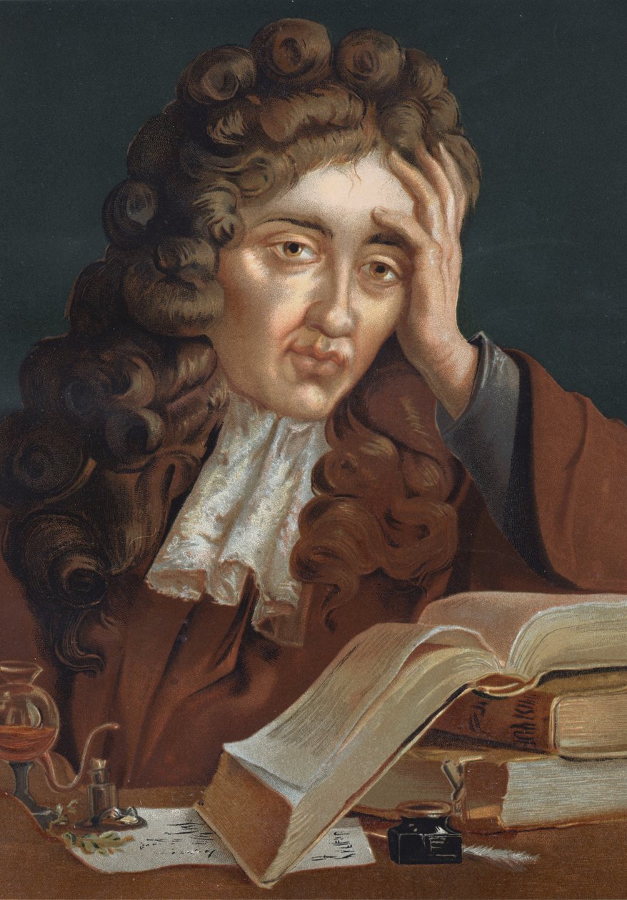 アイルランドの物理学者・化学者であるロバート・ボイル（1627 - 1691）の肖像。バルセロナ 1881年 作： 無名の画家