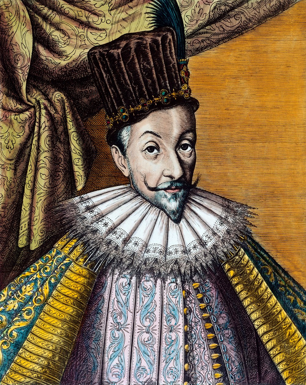 ポーランド王(1587-1632)とスウェーデン王(1592-1599)を歴任したヴァサ家のシギスムンド3世(1566-1632)の肖像。17世紀のエングレーヴィング。Coll.Go! 作： 無名の画家