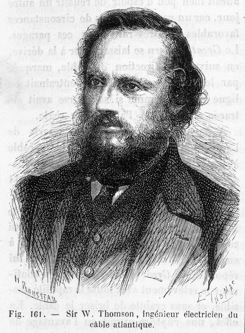 Sir William Thomson, Lord Kelvin (1824-1907)の肖像 - Louis Figuierの「The wonders of science」にて 作： 無名の画家