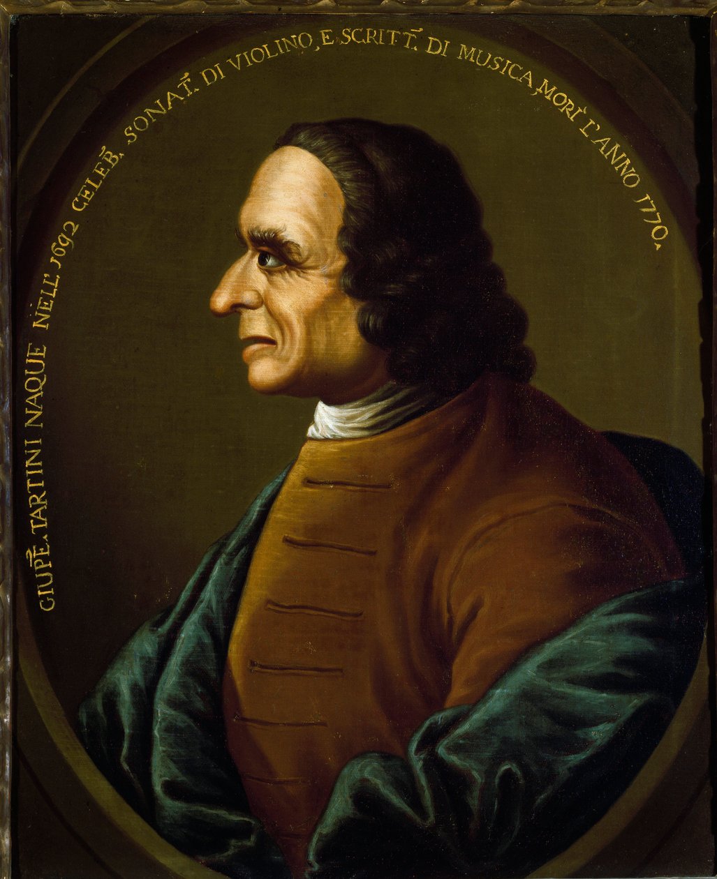 イタリアの作曲家・ヴァイオリニスト、ジュゼッペ・タルティーニ（1692-1770）の肖像 18世紀の無名の絵画です。Bologna Civico Museo Bibliografico Musicale - イタリアの作曲家・ヴァイオリニストGiuseppe Tartini (1692-1770)の肖像。匿名の絵画 作： 無名の画家