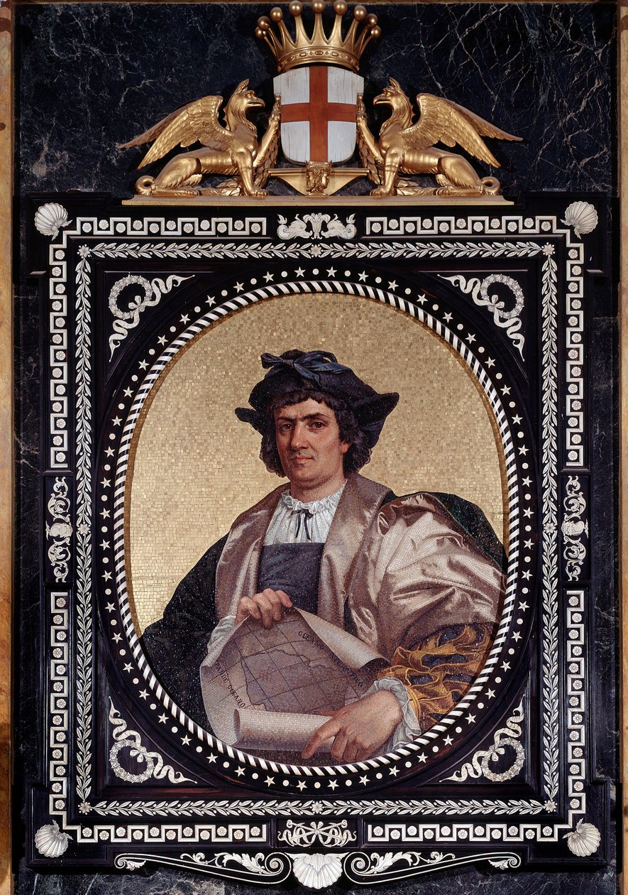 イタリアの航海士クリストファー・コロンブス（Christopher Columbus、Cristoforo Colombo、Cristobal Colon）（1451-1506）の肖像 モサイク 作： 無名の画家