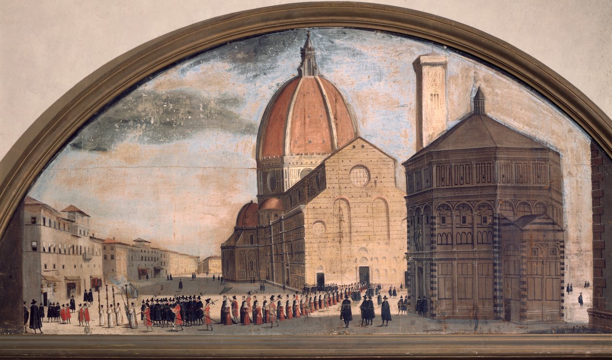 フィレンツェ、サンタ・マリア・デル・フィオーレ大聖堂前広場の行列（絵画、1650年頃 作： 無名の画家