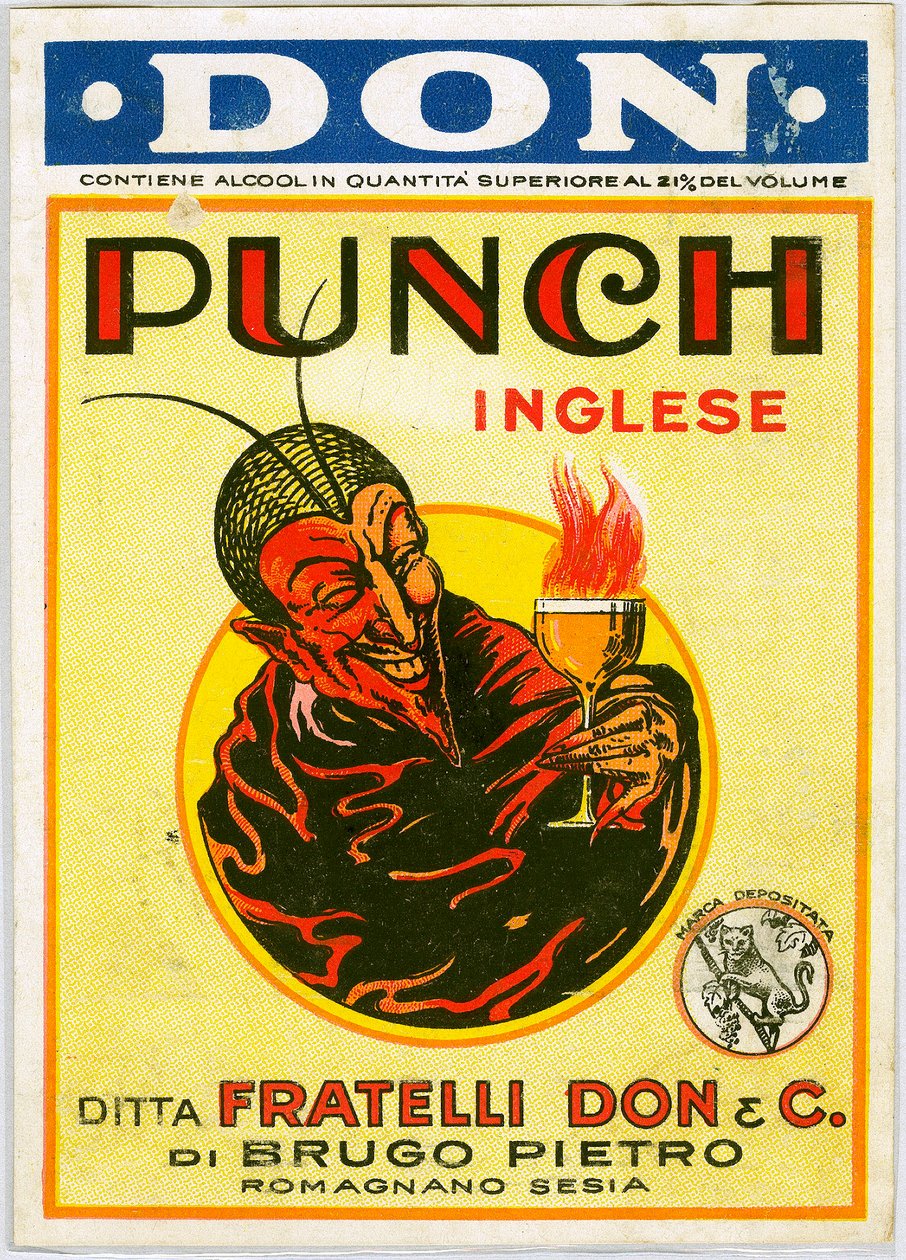 悪魔が描かれたPunch ingleseのアルコール広告(Chromolithography) 作： 無名の画家