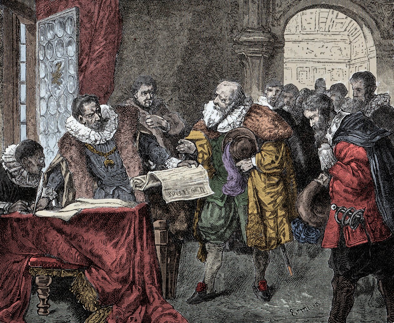 ルドルフ2世が陛下の手紙を交付 - オーストリア皇帝ロドルフ2世（1552-1612）が1609年に陛下の手紙を交付（ボヘミアン王国に信教の自由を与える 作： 無名の画家