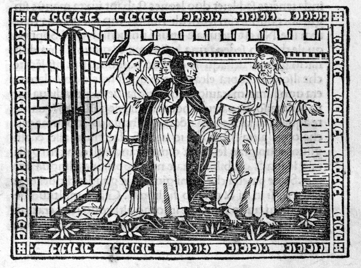 手に導かれた聖ペテロ Savonarola (Jerome Savonarola) (1452 - 1498) - "Compendium of Revelatione", incunabule of 23/4/1496にて。 作： 無名の画家