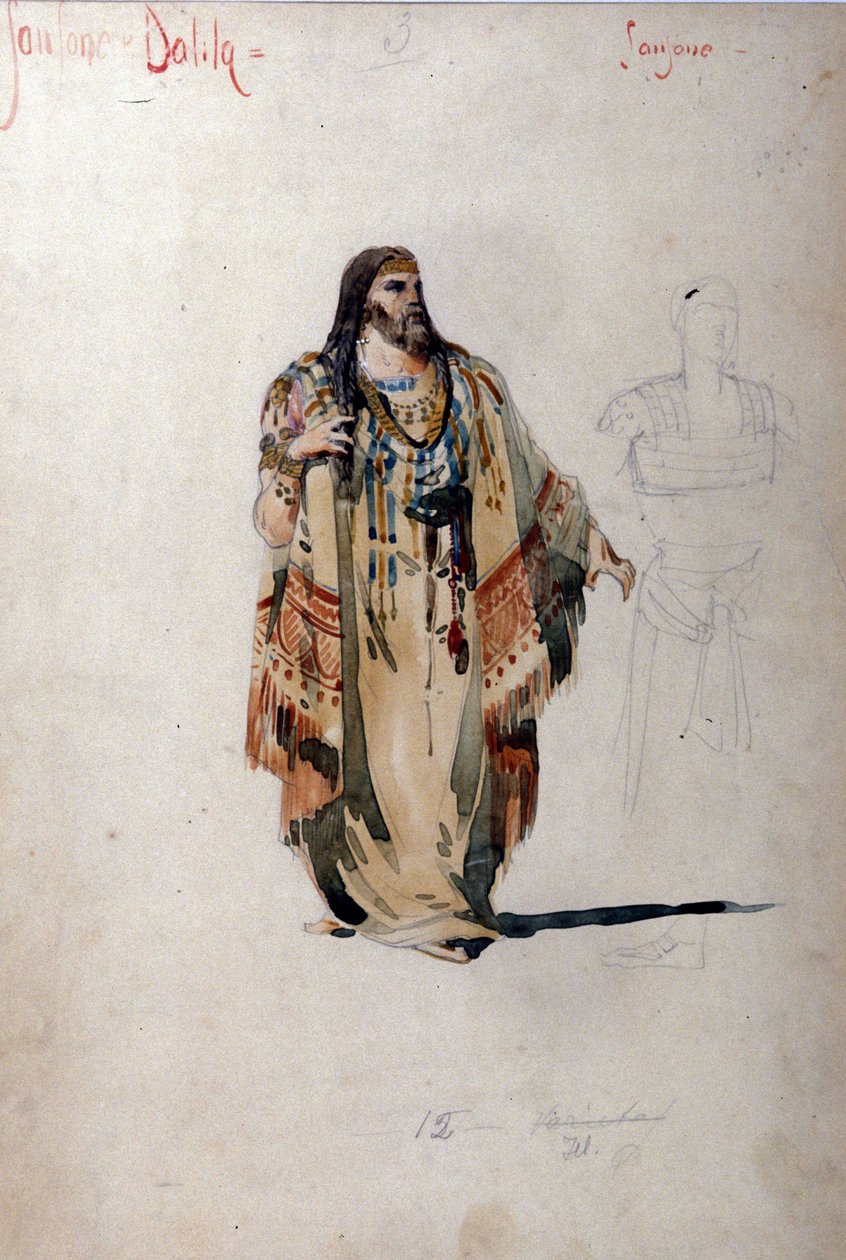 カミーユ・サン・サーンス（Saint-Saens）のオペラ「サムソンとダリラ」のサムソンの衣装。1877 作： 無名の画家