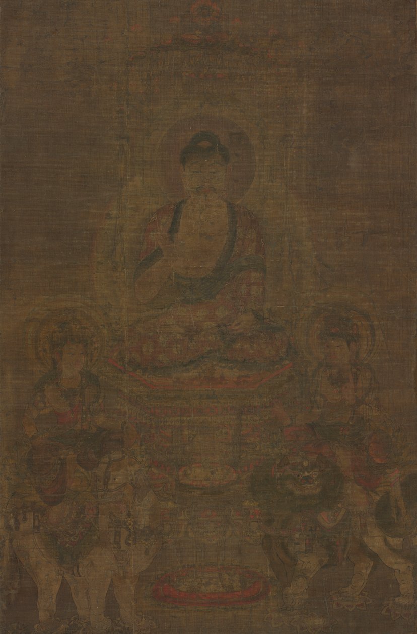 釈迦三尊：文殊菩薩と釈迦如来 作： 無名の画家
