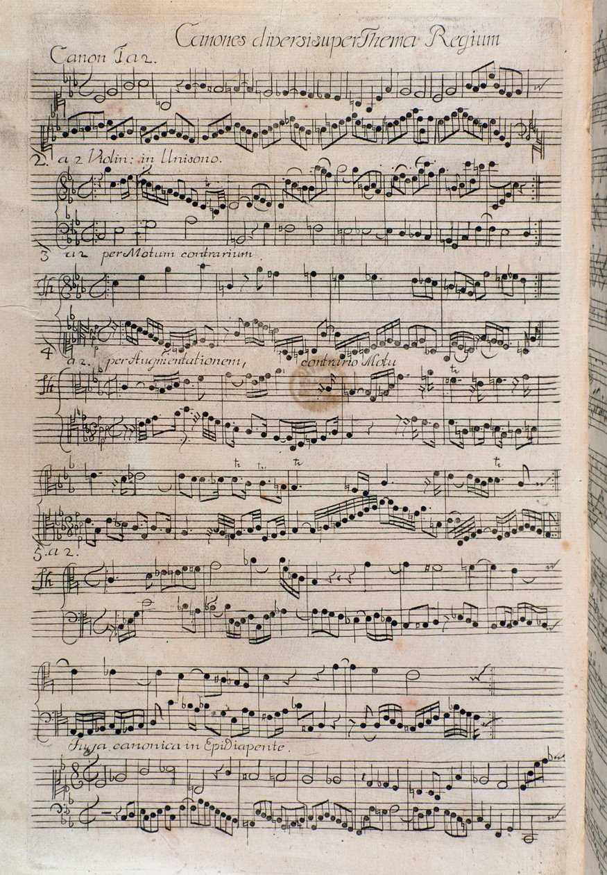 ヨハン・セバスチャン・バッハの楽曲「Canones diversi super thema regum」の楽譜（18世紀 作： 無名の画家
