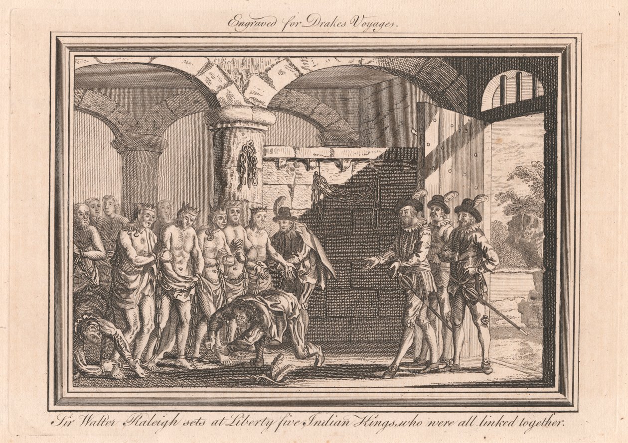 Sir Walter Raleigh estabelece em Liberty Five Indian Kings, que estavam todos ligados entre si 作： 無名の画家