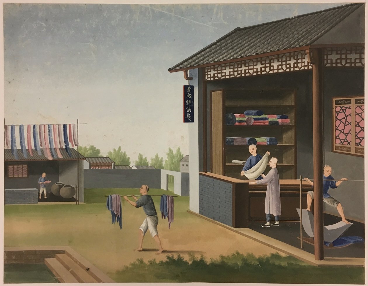 布を紡ぐ, 茶葉を準備する, 絹を準備する 作： 無名の画家